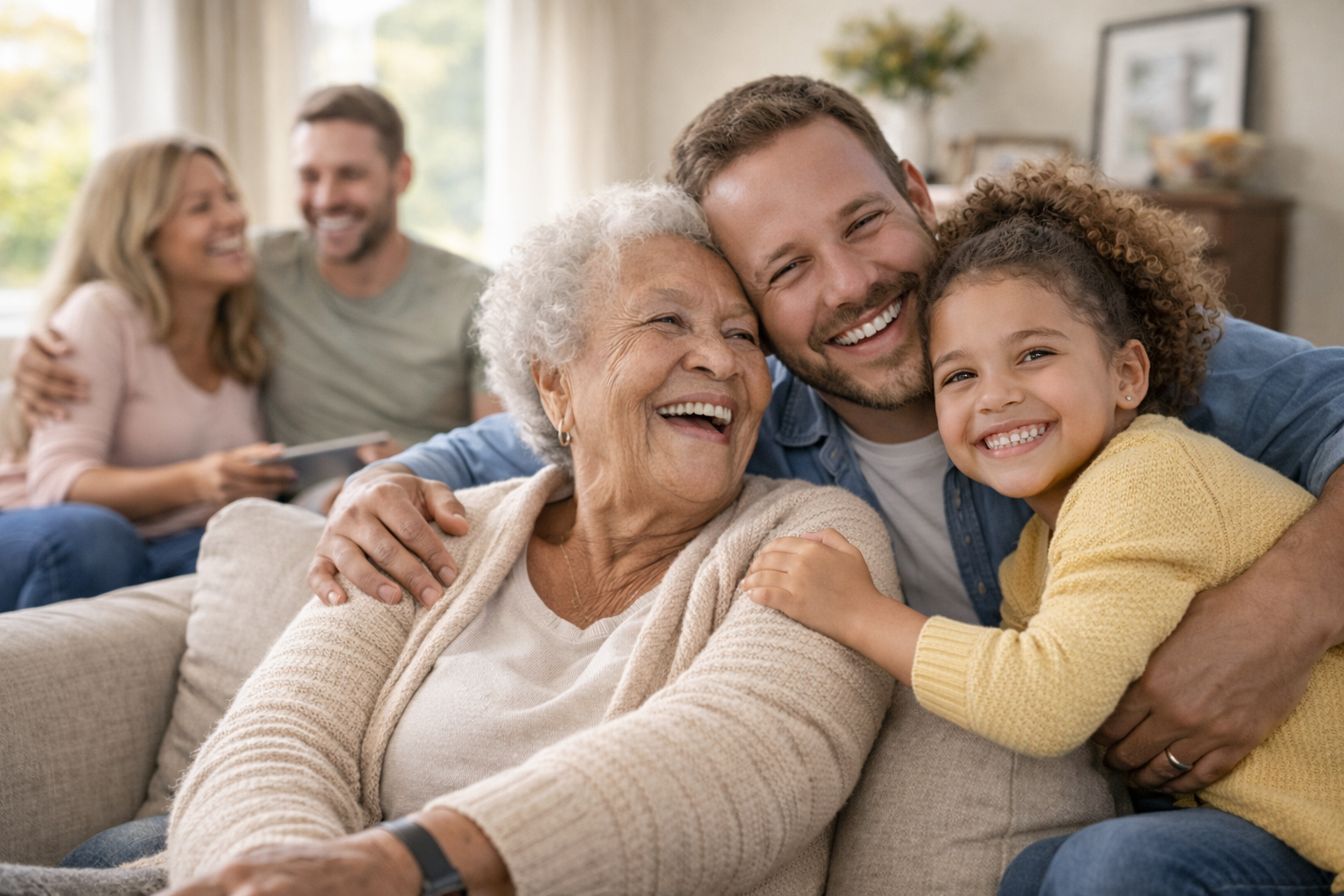 Family caregiver supporting an older adult at home with technology-assisted monitoring